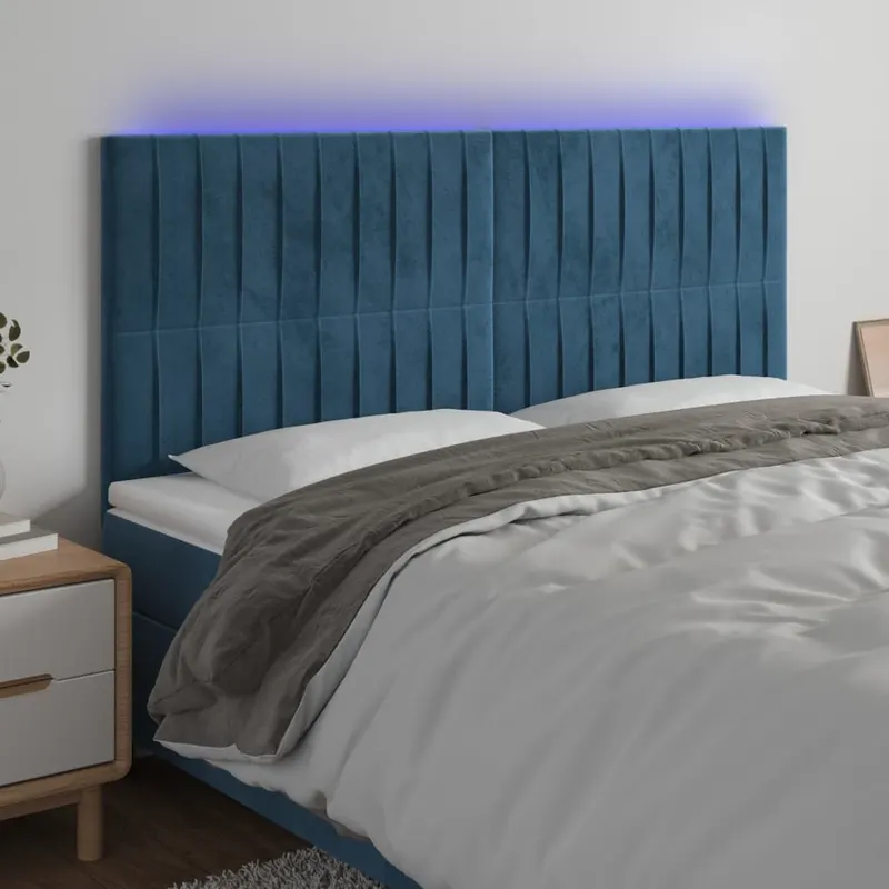 tablie de pat cu led, albastru inchis, 160x5x118/128cm, catifea