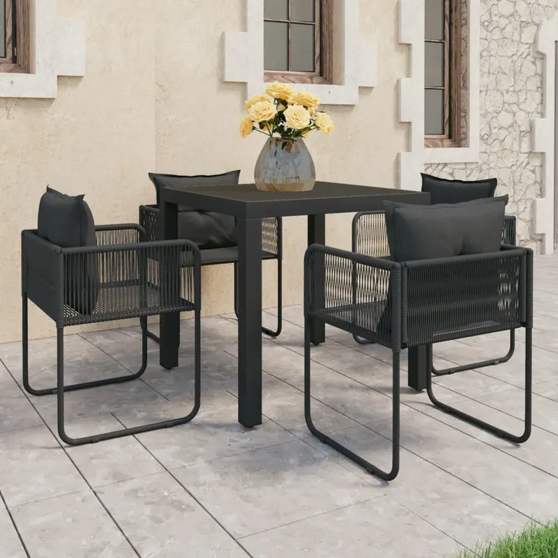 set mobilier masa de gradina, 5 piese, negru, ratan pvc