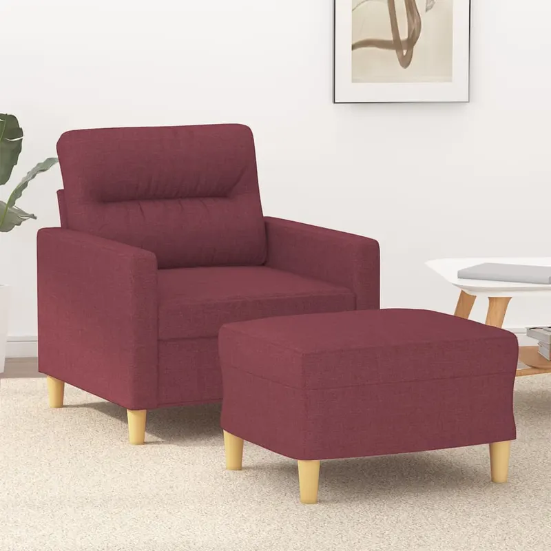 fotoliu canapea cu taburet, rosu vin, 60 cm, material textil