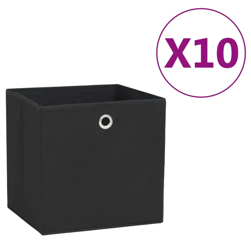 cutii depozitare, 10 buc., negru, 28x28x28 cm, material netesut