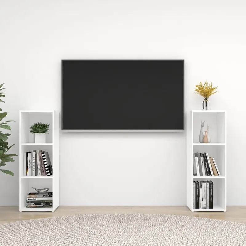 dulapuri tv, 2 buc., alb, 107x35x37 cm, lemn prelucrat