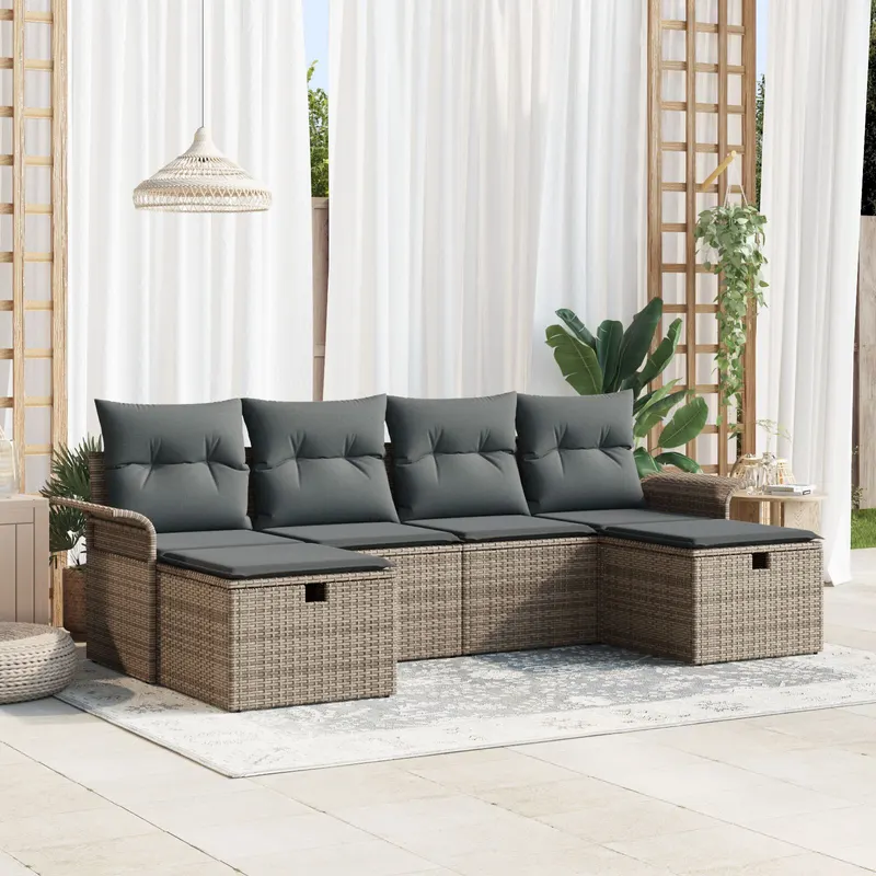 set de canapea de gradina cu perne gri rattan polimeric