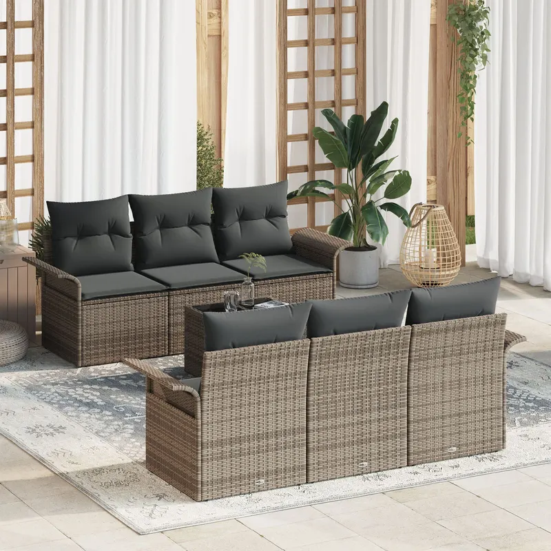 set de 7 canapele de gradina cu perne gri poliratan