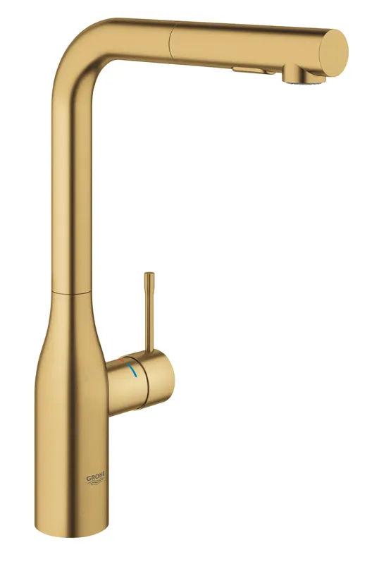 Baterie de bucatarie Grohe 30270GN0, Essence, 3 8 , monocomanda, pipa inalta dus extractabil, pivotanta, mat, auriu