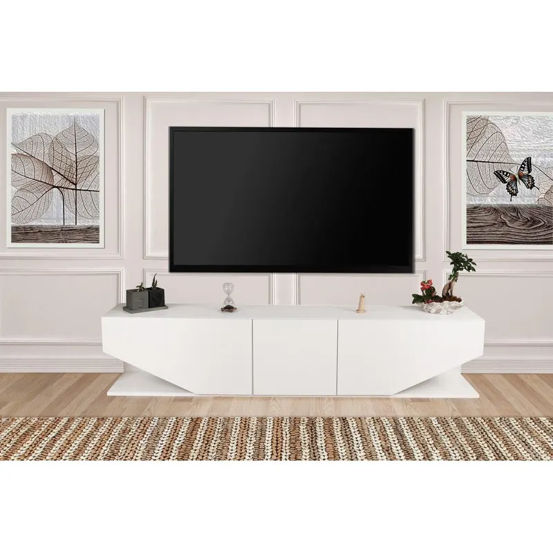 Comoda Tv Elegant cu 3 usi, Alb, 180x40x30 cm - Alb