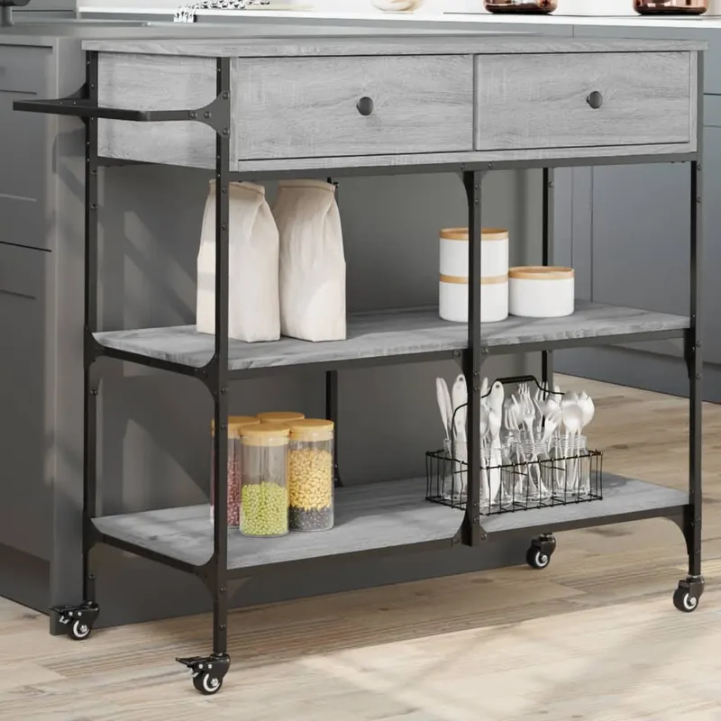 carucior de bucatarie, gri sonoma, 105x42x95 cm, lemn prelucrat