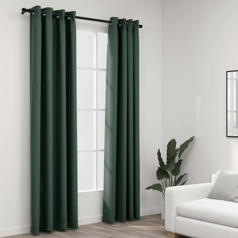 draperii opace, aspect in, cu ocheti, 2 buc., verde, 140x245 cm