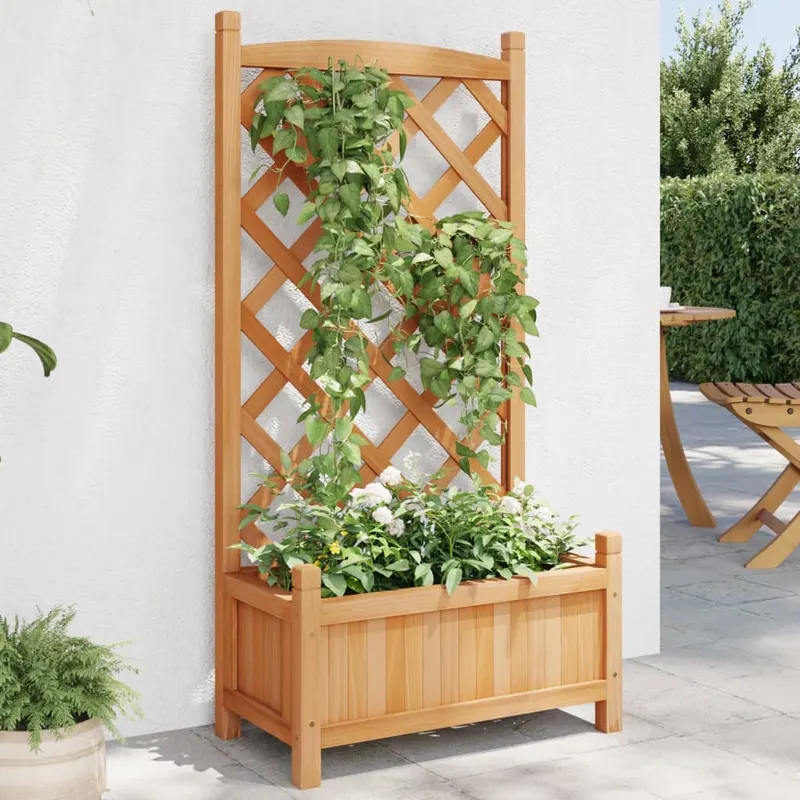 jardiniera cu spalier, maro, lemn masiv de brad