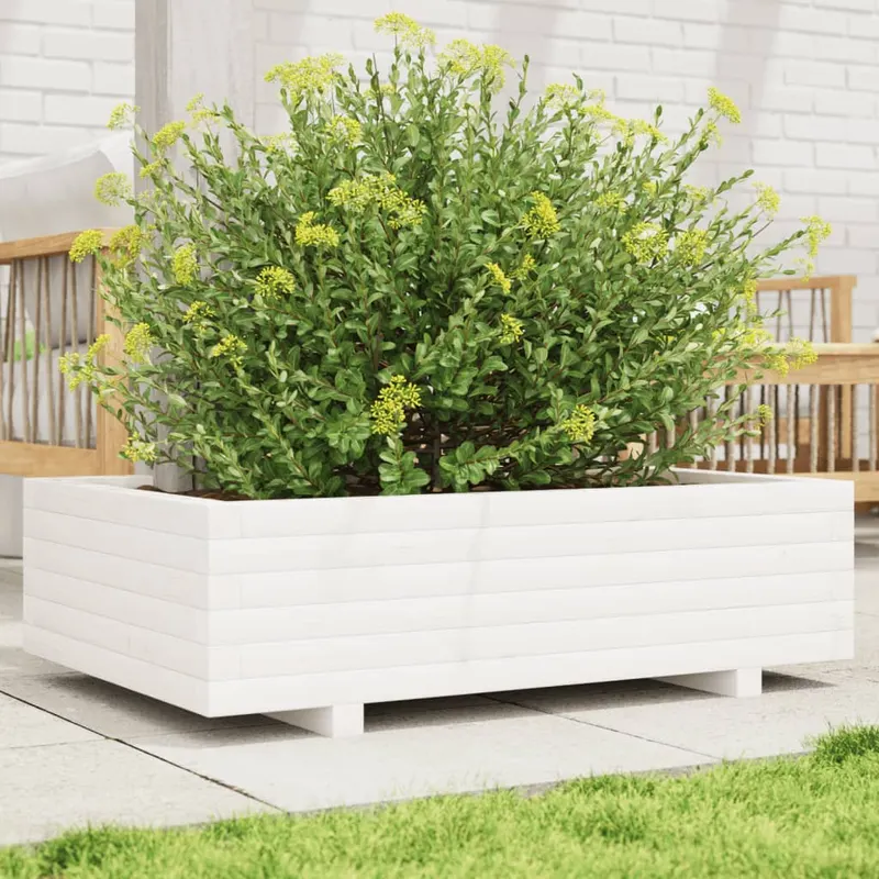 jardiniera de gradina, alb, 90x60x26,5 cm, lemn masiv de pin
