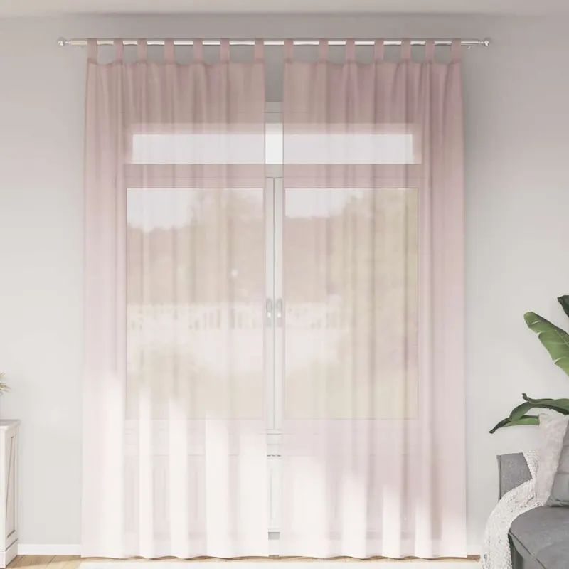 perdele voile cu buzunare pentru bare 2 buc roz deschis