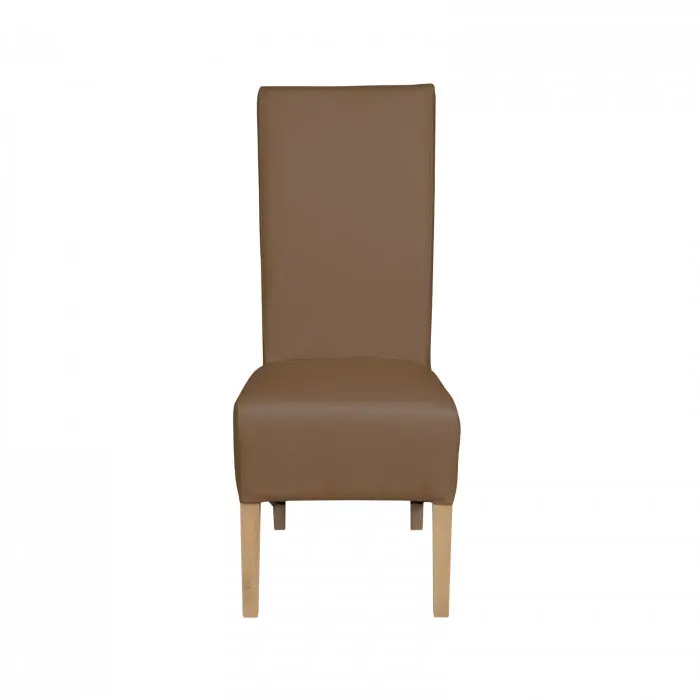 Scaun living VANESSA, picioare lemn natur, piele ecologica cappuccino, 47x60x110 cm