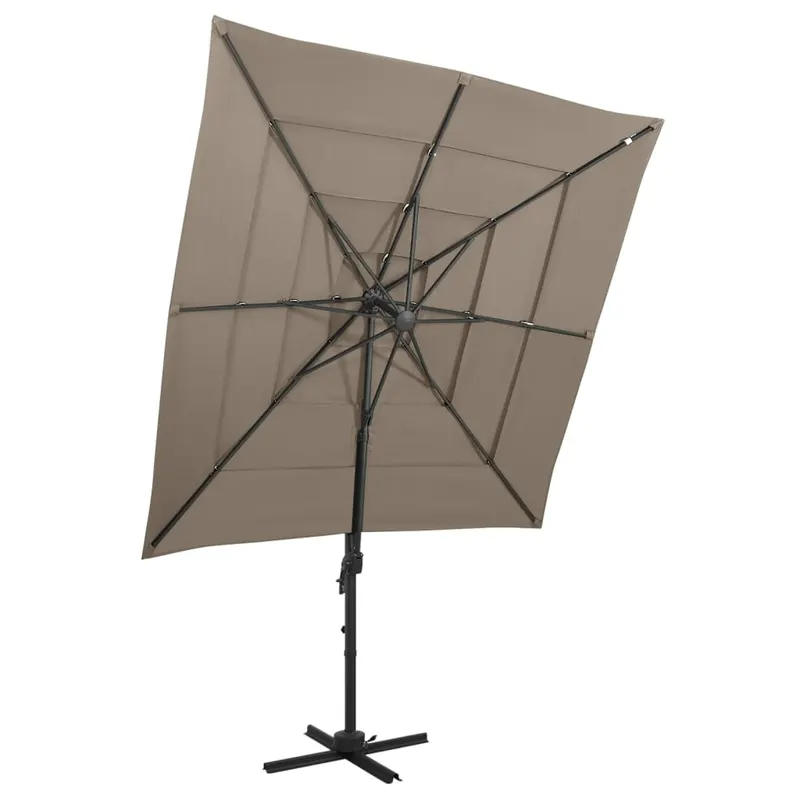 umbrela de soare 4 niveluri, stalp aluminiu, taupe, 250x250 cm