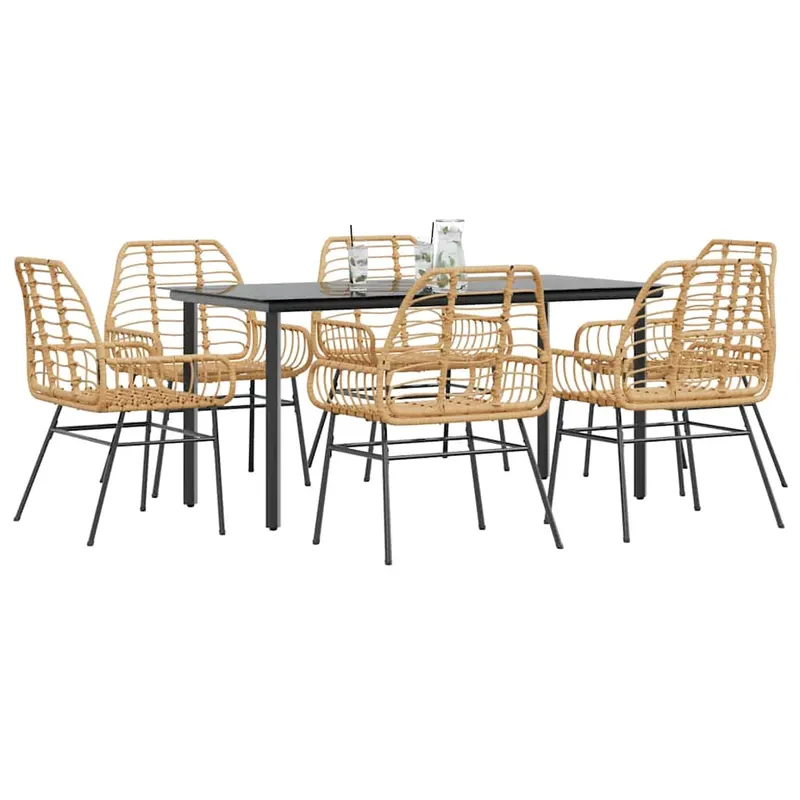 set de sufragerie de gradina 7 piese sticla maro din poli ratan