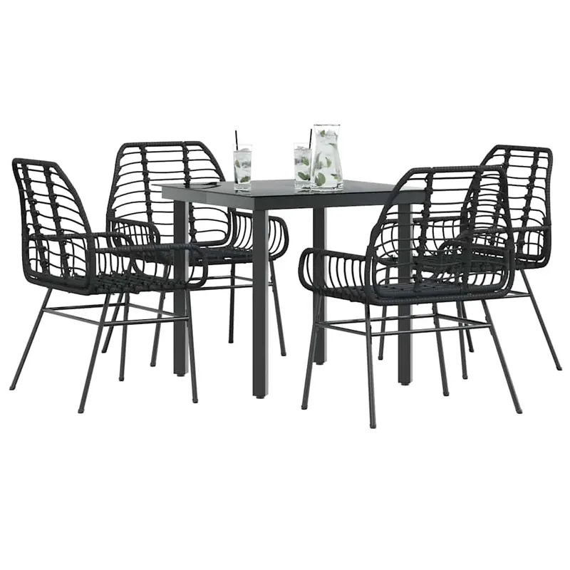 set de sufragerie de gradina 5 piese sticla neagra polirattan