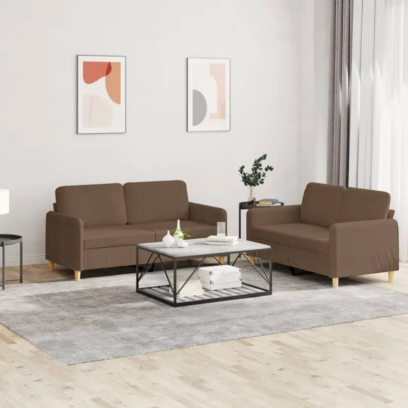 set de canapele cu perne, 2 piese, maro, textil