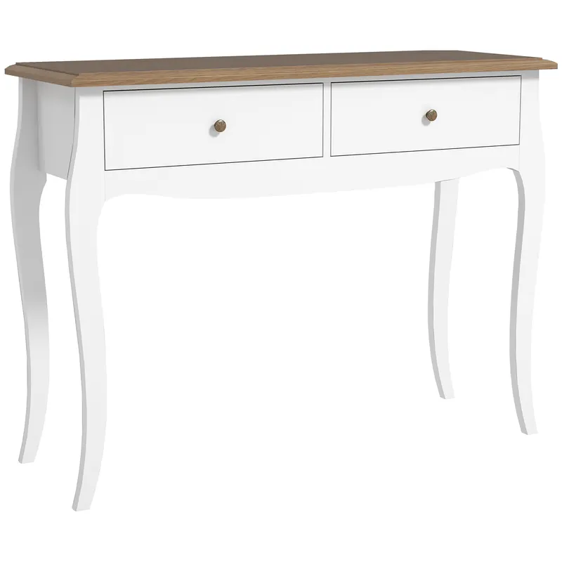HOMCOM Masă Consolă Modernă cu 2 Sertare, Consolă de Intrare din MDF și PAL, 100x35x76,5 cm, Alb