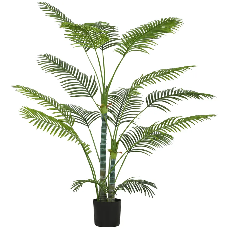 HOMCOM Palmă artificială cu 16 frunze de plastic, plantă artificială rezistentă la UV cu ghiveci de plastic, pentru interior și exterior, Verde