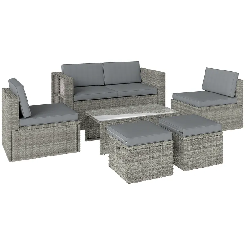 Outsunny Set de Grădină din Ratan 6 Locuri, Design Compact, Gri Închis