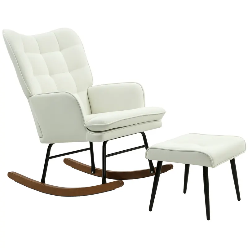 HOMCOM Scaun cu Leagăn Taburet, Sistem de Leagăn Linen, 64 x 89 x 90 cm, Crem
