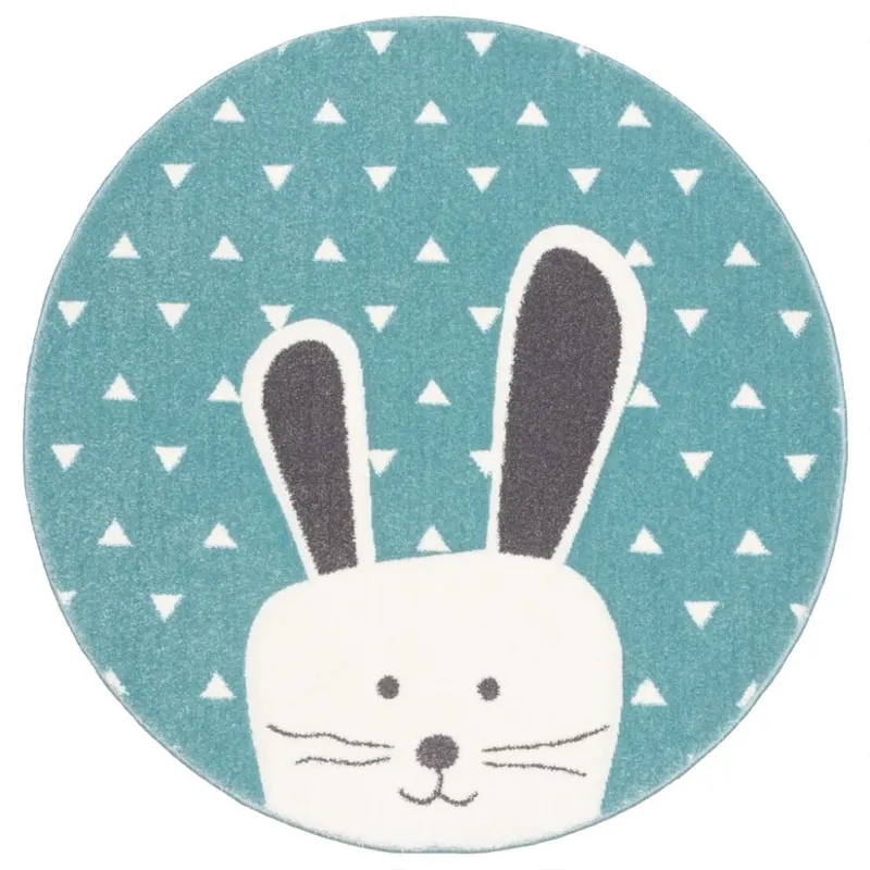 Covor copii Pastel Kids 52 KVK, polipropilena, rotund, bleu/alb, 120 cm