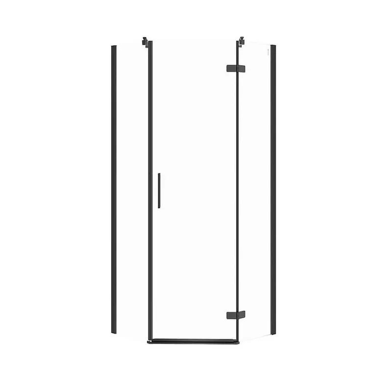 Cabina de dus pentagonala 80x80 cm Cersanit Jota, negru mat cu usa batanta dreapta