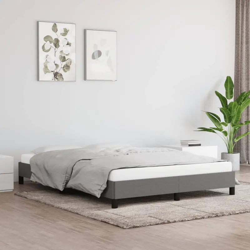 cadru de pat fara saltea, gri inchis, 140x200 cm, textil