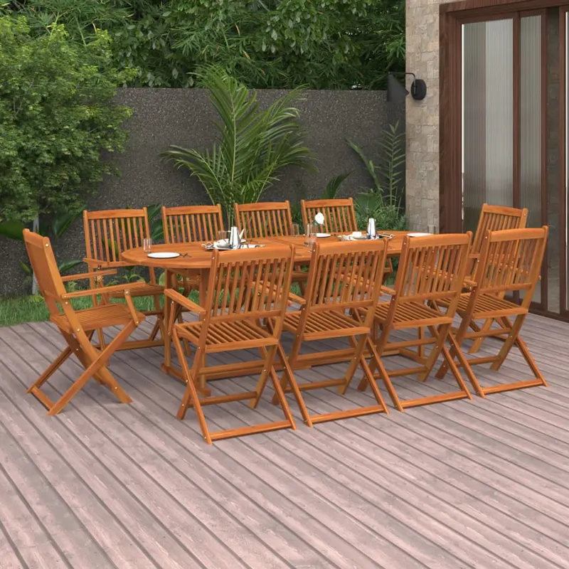Set mobilier de gradina 11 piese 220x90x75cm, lemn masiv acacia