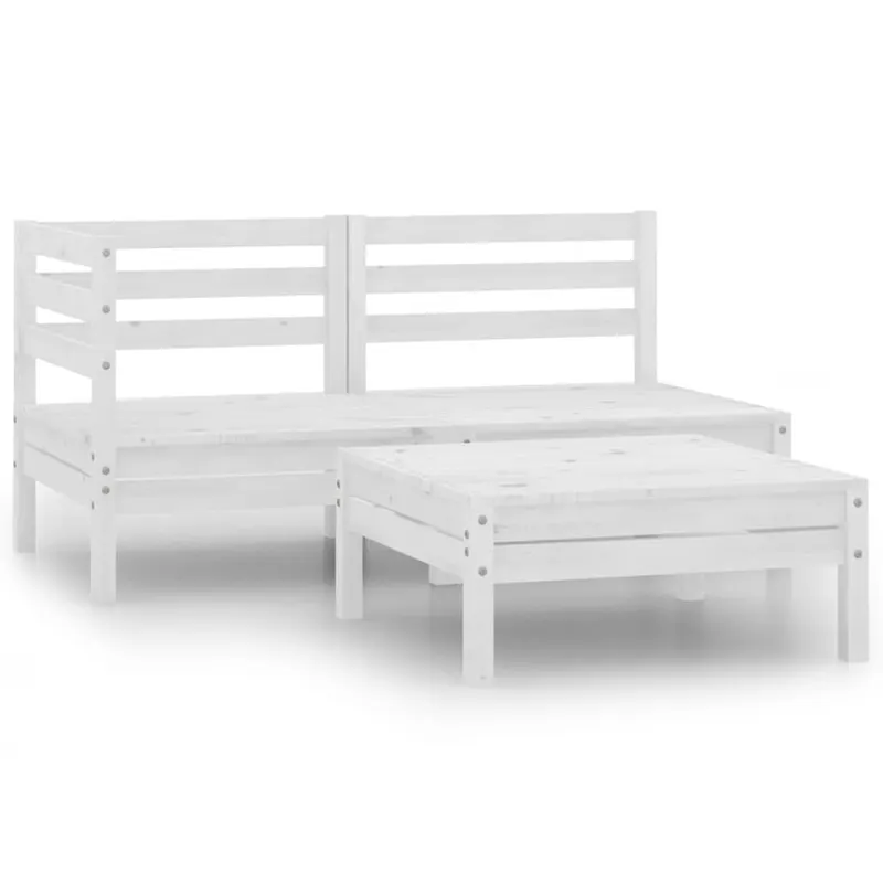set mobilier de gradina, 3 piese, alb, lemn masiv de pin