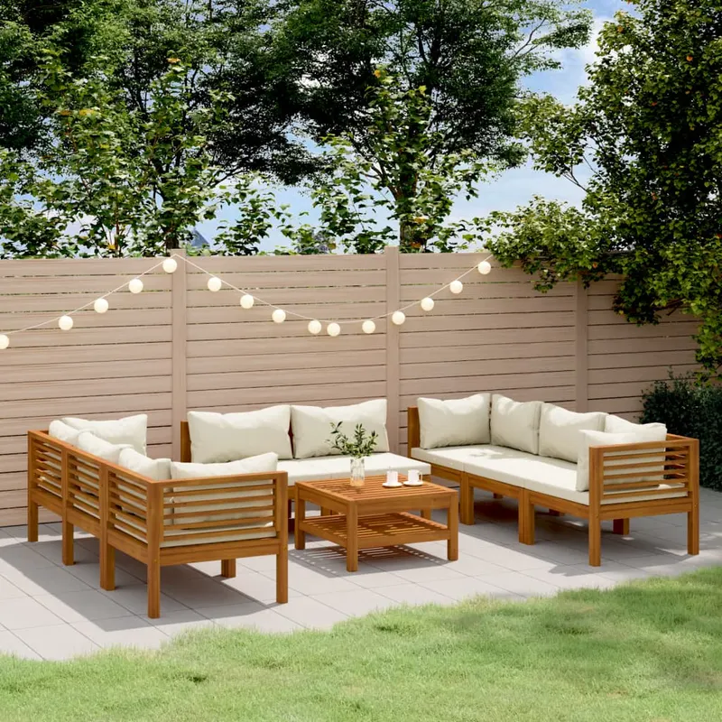 set mobilier de gradina, perne crem, 9 piese, lemn masiv acacia