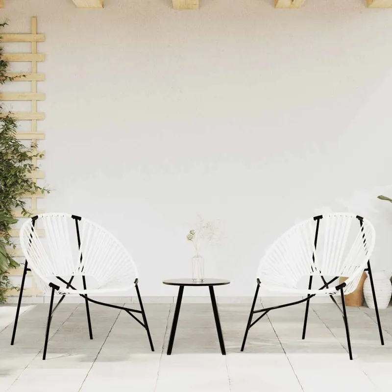 set scaune de gradina 3 buc poly rattan alb si negru