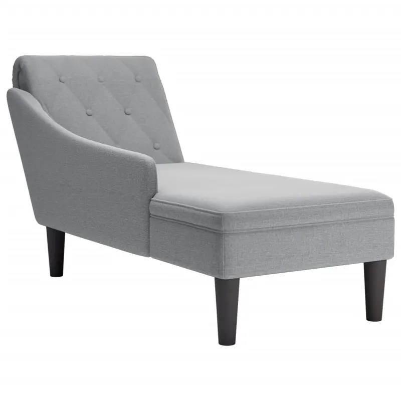 sezlong cu perna si cotiera dreapta, gri deschis, textil