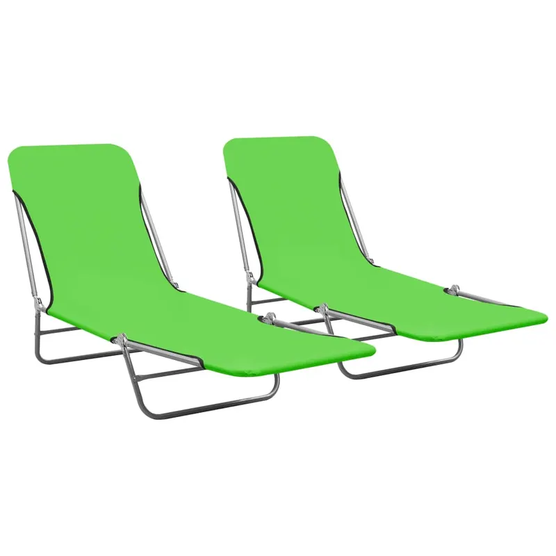 Șezlonguri pliabile, 2 buc., verde, otel & material textil