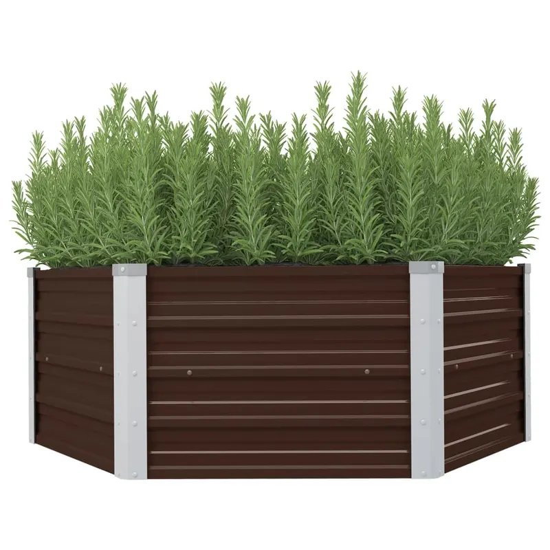 strat inaltat de gradina, maro, 129x129x46 cm, otel galvanizat