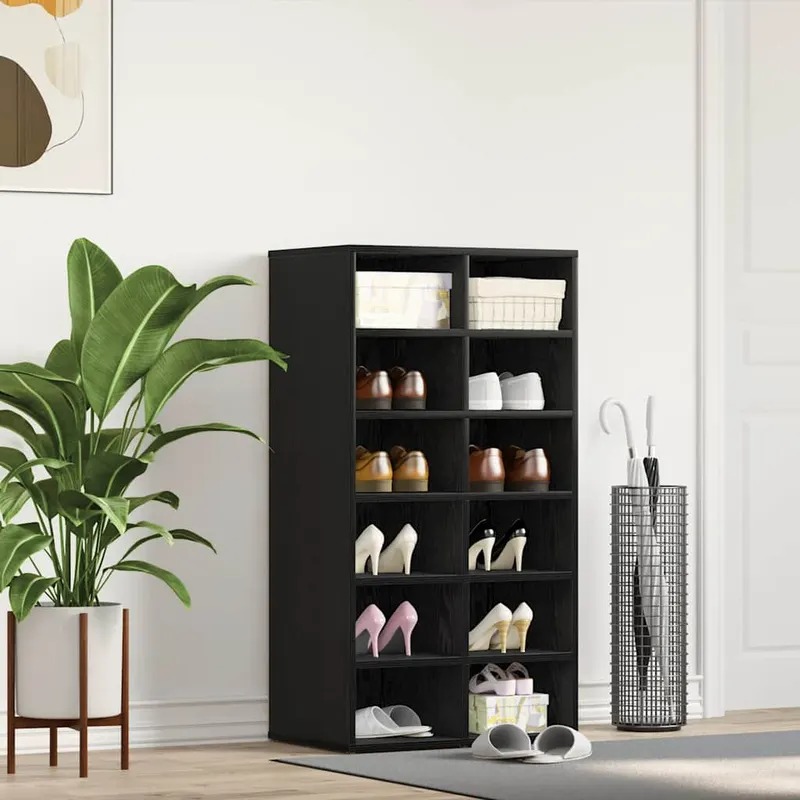 suport pentru pantofi stejar negru 54x34x100,5cm lemn prelucrat