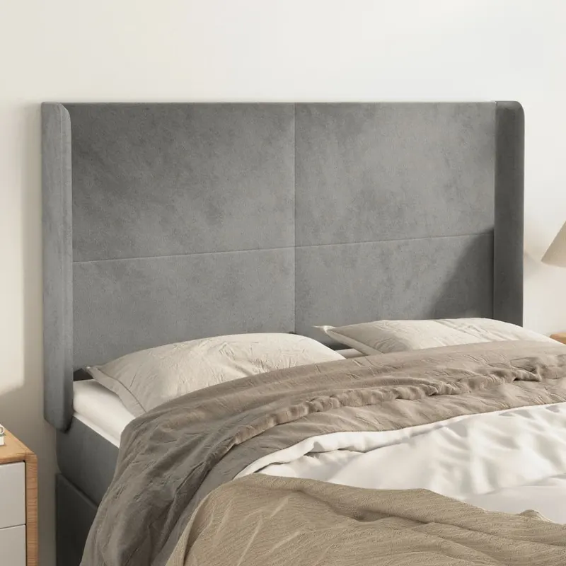 tablie de pat cu aripioare gri deschis 147x16x118/128cm catifea