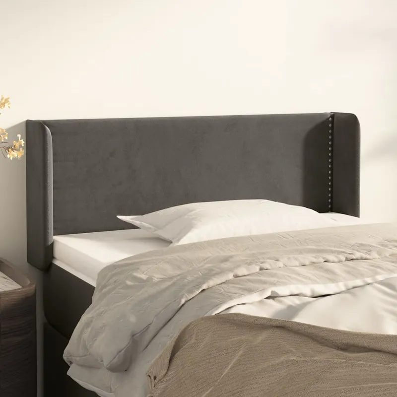 tablie de pat cu aripioare gri inchis 103x16x78/88 cm catifea