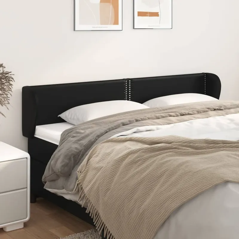 tablie de pat cu aripioare negru 203x23x78/88cm piele ecologica