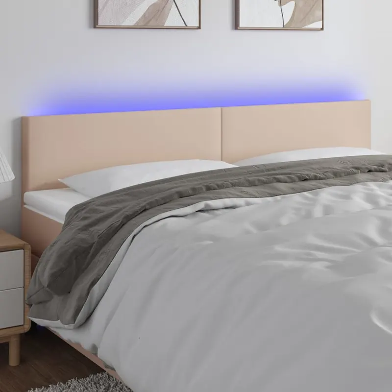 tablie de pat cu led cappuccino 180x5x78/88cm piele ecologica