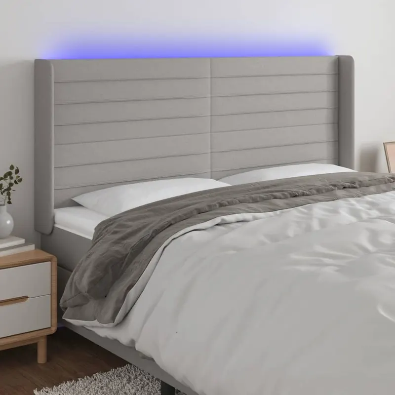 tablie de pat cu led, gri deschis, 183x16x118/128 cm, textil