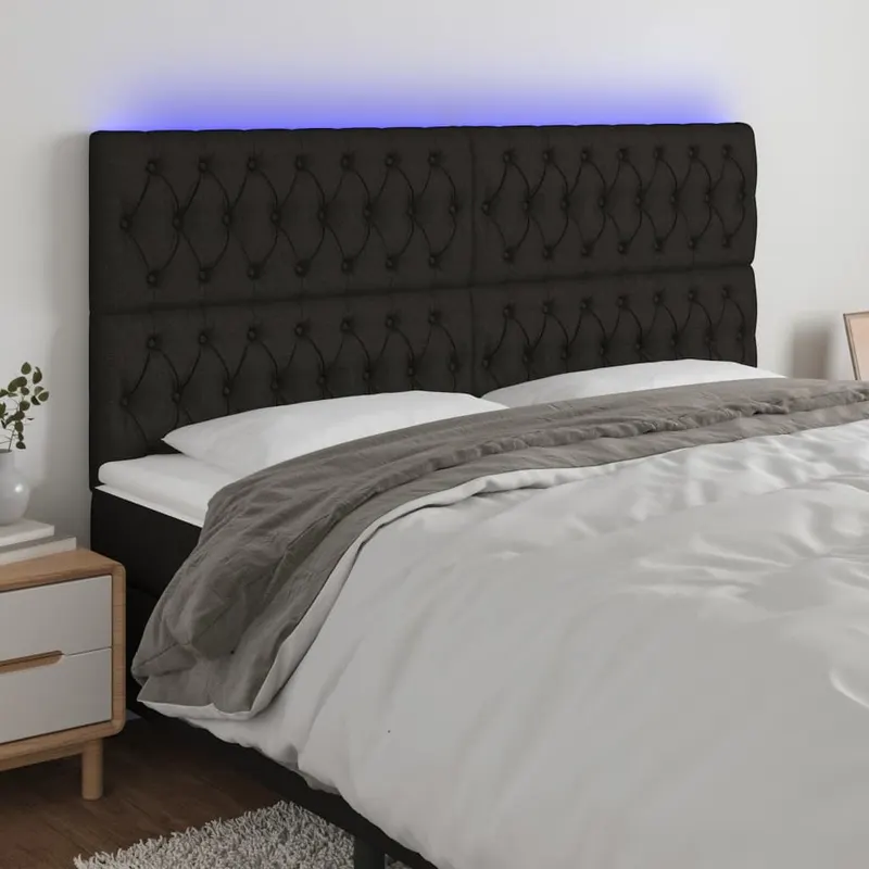tablie de pat cu led, negru, 180x7x118/128 cm, textil