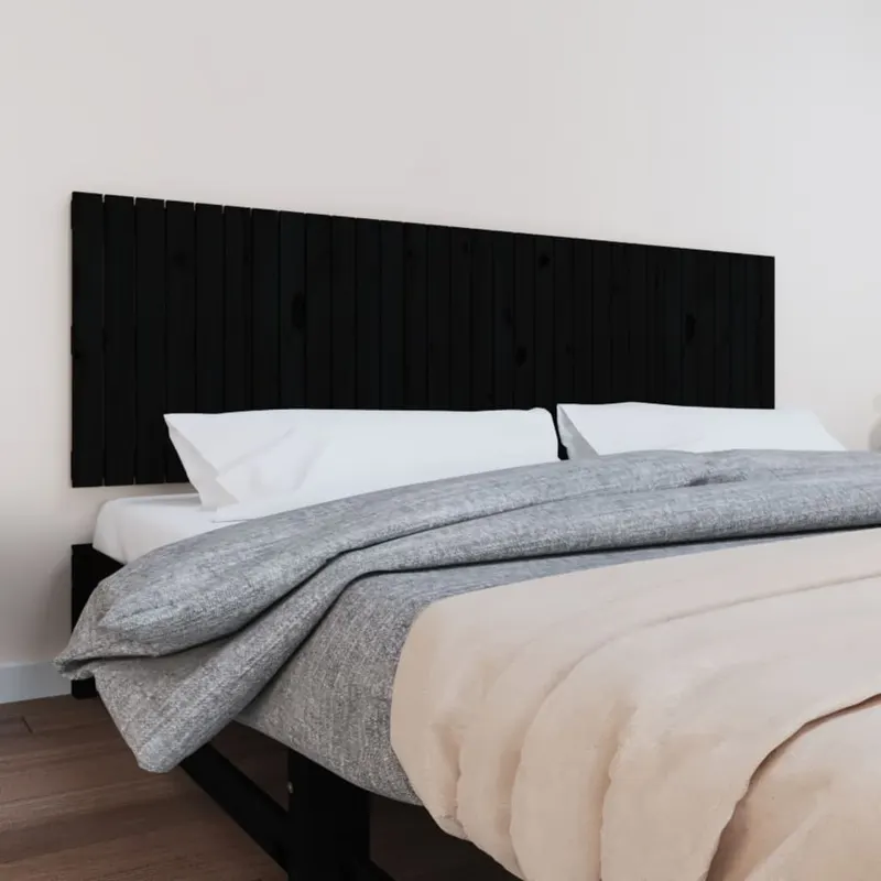 tablie de pat pentru perete, negru, 204x3x60 cm, lemn masiv pin