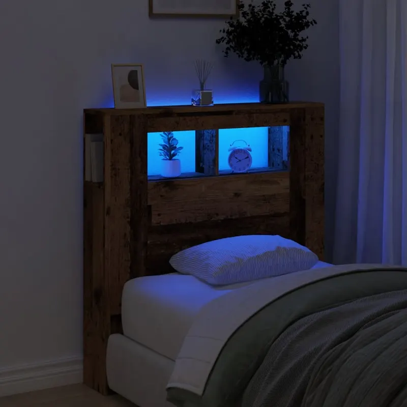 tablie pat cu led lemn vechi 100x18,5x103,5 cm lemn prelucrat