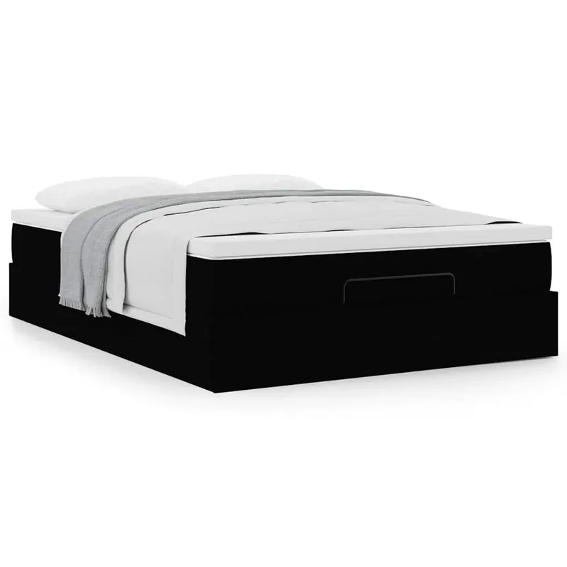 cadru pat otoman cu saltea neagra 140x200cm piele artificiala