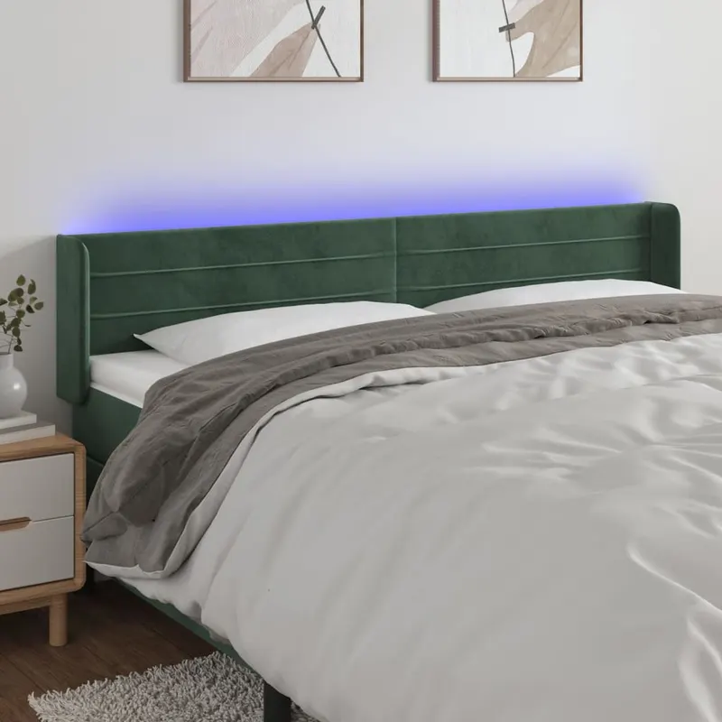 tablie de pat cu led, verde inchis, 163x16x78/88 cm, catifea