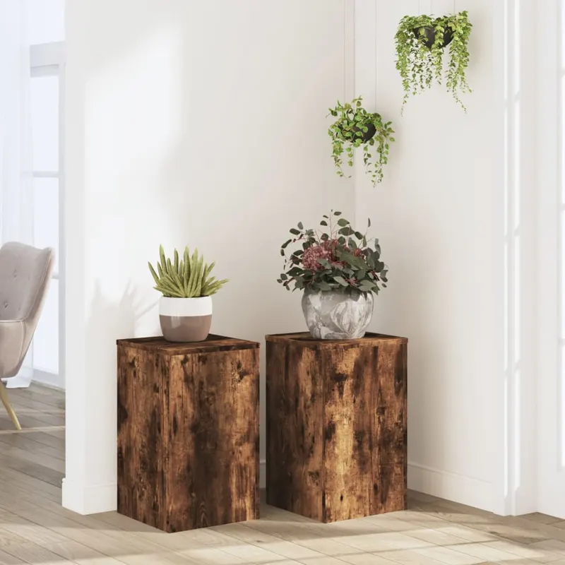 suporturi de plante 2 buc. stejar fumuriu 30x30x50 cm lemn