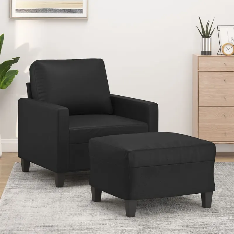 fotoliu canapea cu taburet, negru, 60 cm, piele ecologica