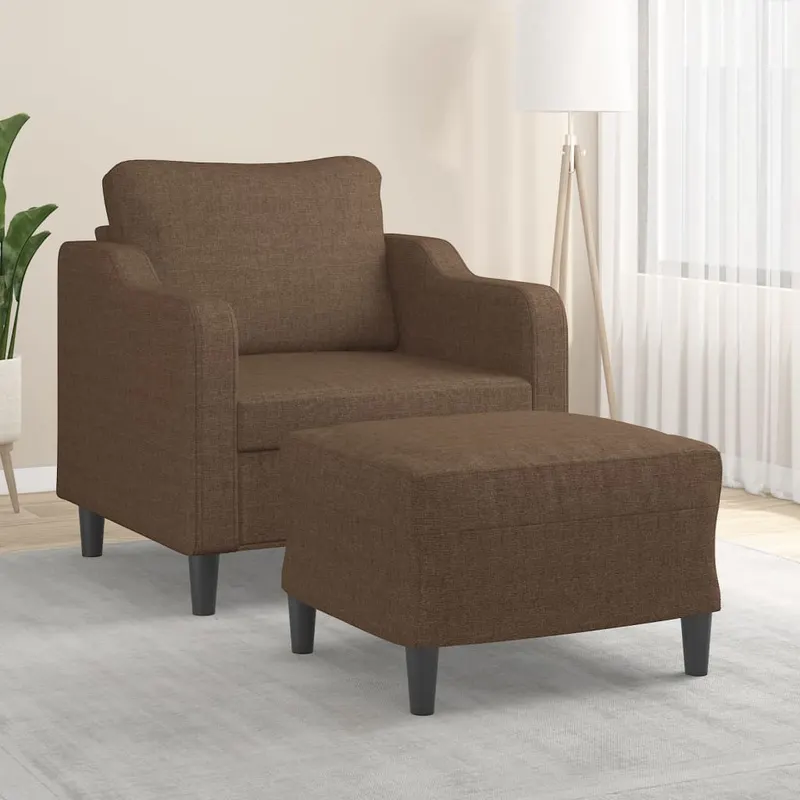 fotoliu canapea cu taburet, maro, 60 cm, material textil
