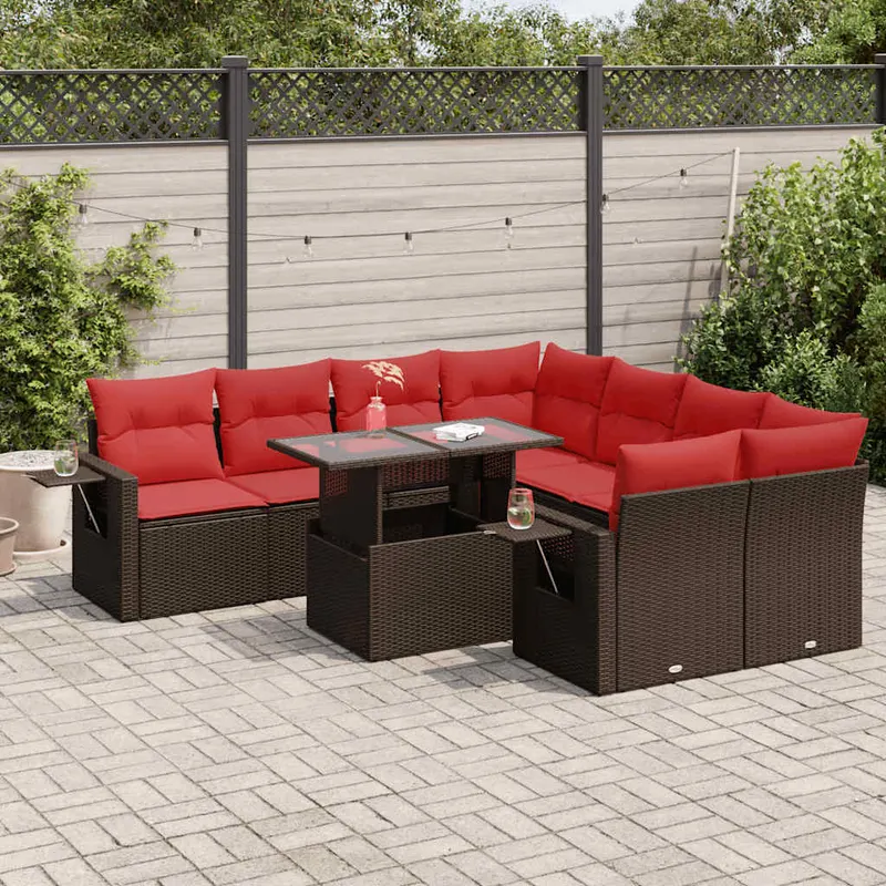 set canapele gradina cu perne 9 piese gri poliratan/lemn acacia