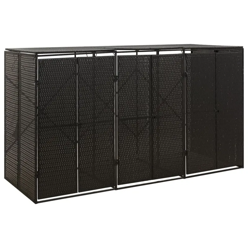 magazie de pubele tripla, negru, 207x80x117 cm, poliratan