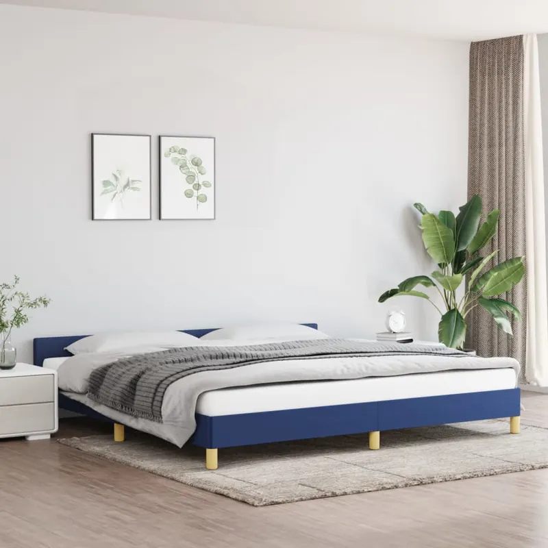 cadru de pat cu tablie, albastru, 200x200 cm, textil